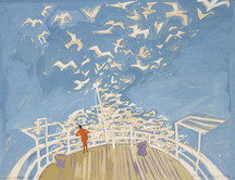 Möven verfolgen das Schiff, 1962, Gouache und Bleistift auf Papier, 35 x 46 cm