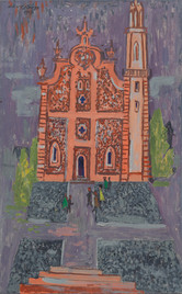 Albert Rüegg, Kirche in Mexico, 1966/67, Öl auf Leinwand, 80 x 50 cm