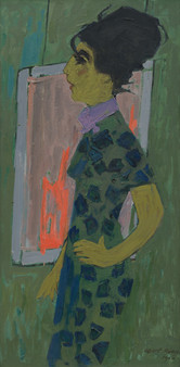 Albert Rüegg, Blaue Flecken, 1960, Öl auf Leinwand, 120 x 60 cm
