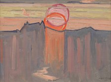 Albert Rüegg, Sonnenaufgang über den Glarneralpen, 1950, Öl auf Leinwand, 60 x 82 cm