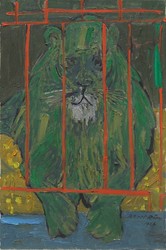 Albert Rüegg, Löwe im Käfig, 1964, Öl auf Leinwand, 60 x 40 cm