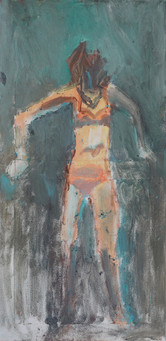 Robert Honegger «Taucherli», 2015,
Öl auf Leinwand, 80 x 40 cm, unterwasser