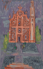 Albert Rüegg, Kirche in Mexico, 1966/67, Öl auf Leinwand, 80 x 50 cm