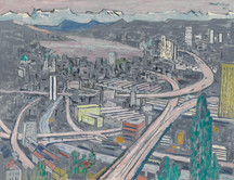 Albert Rüegg, Das neue Zürich, 1973, Öl auf Leinwand, 100 x 130 cm