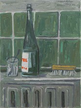 Albert Rüegg, Vittel-Flasche, 1964, Öl auf Leinwand, 60 x 45 cm
