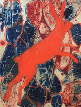Guido Vorburger, Zinnoberhase 3, 2022, Schlagmetall und Ölfarbe auf Dibondplatte, 83 x 62 cm, Foto: Guido Vorburger